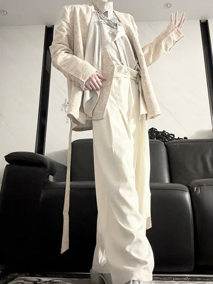 Self-tie Apricot Pants Belt Wide-leg Elegant with