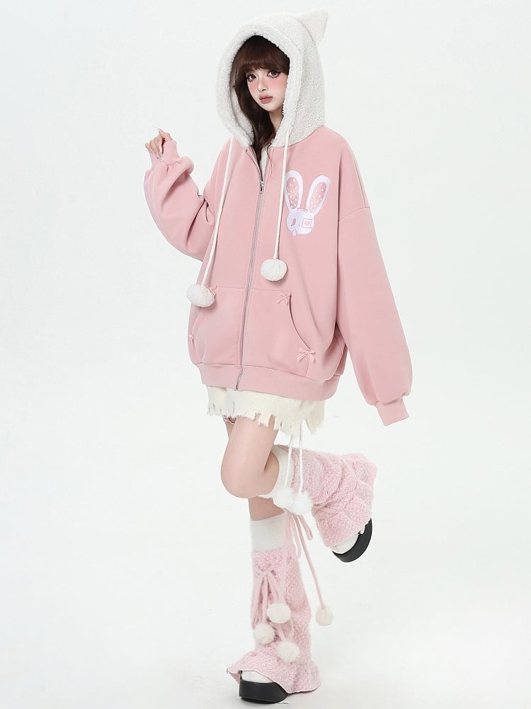 Schwarz/Rosa Kapuzenjacke mit Hasen-Katzenohren-Design