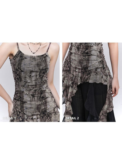 Asymmetrical Top with Ruched Brown Cami Hem Glamorous Flounce Waist