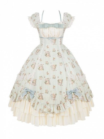 Floral Print Square Neck Dress with Bow Accents - With PUJI
