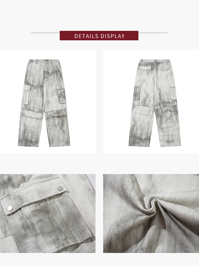 Cargo-Jeans mit weitem Bein und Utility-Taschen Weiß Grau Tie-Dye