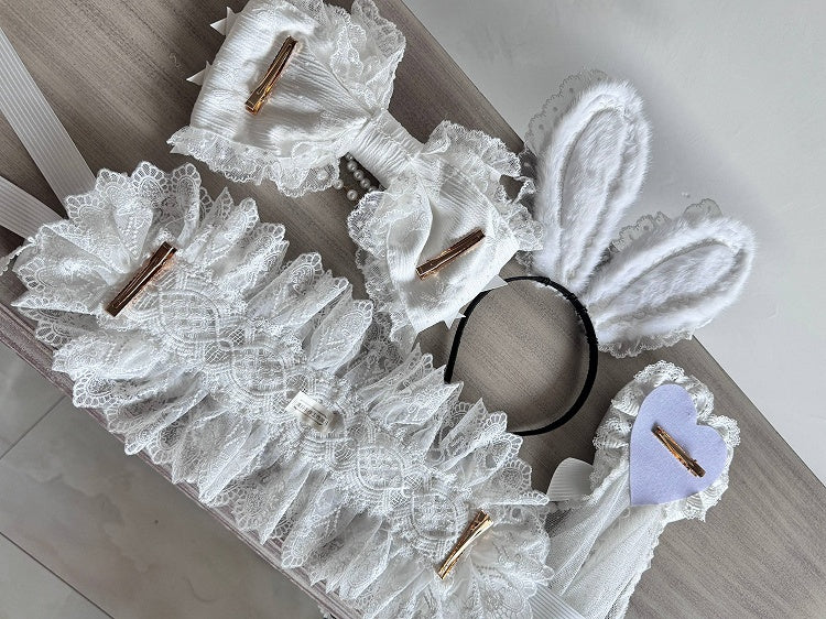 Gorgeous Hairband Hair Hairclip 4-Piece Set Heart-shaped Bow Ear - Rabbit Accessory + KC