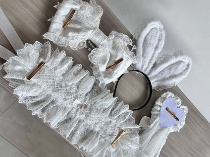 Gorgeous Hairband Hair Hairclip 4-Piece Set Heart-shaped Bow Ear - Rabbit Accessory + KC