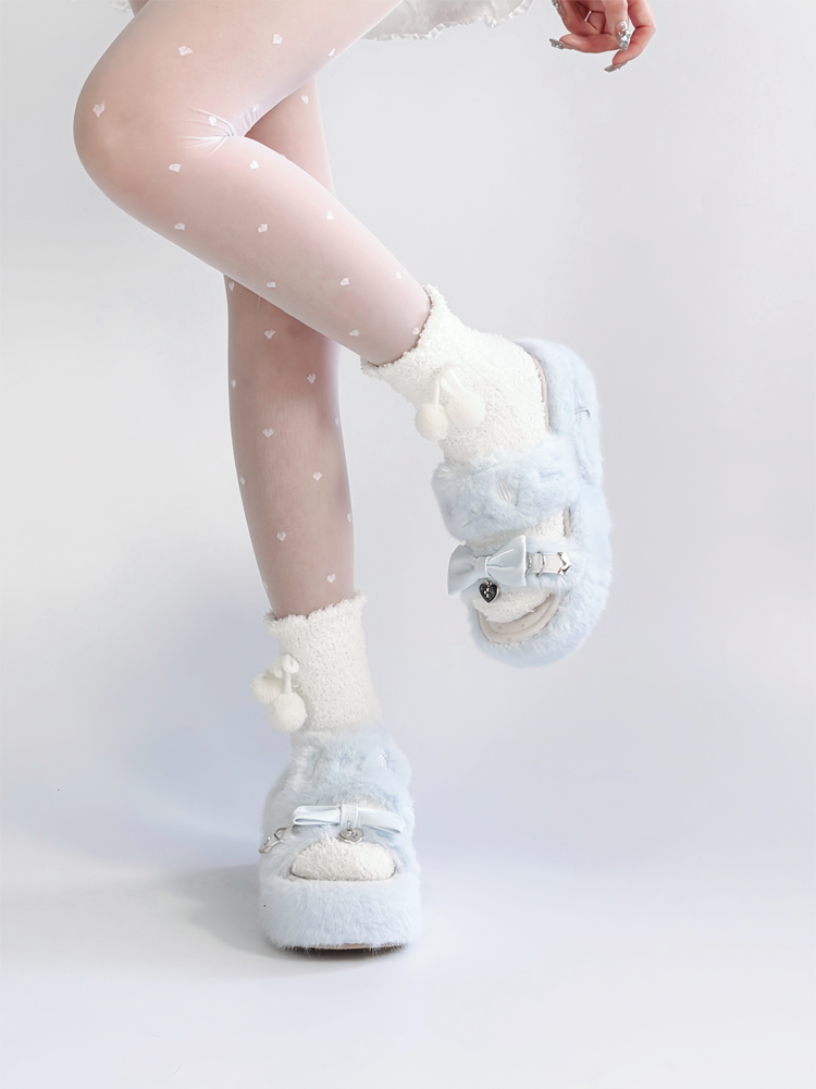 Pantoufles Cat Light Jirai Design : avec broderie bleue en peluche Kei