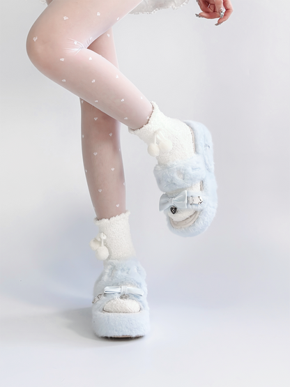 Pantoufles Cat Light Jirai Design : avec broderie bleue en peluche Kei