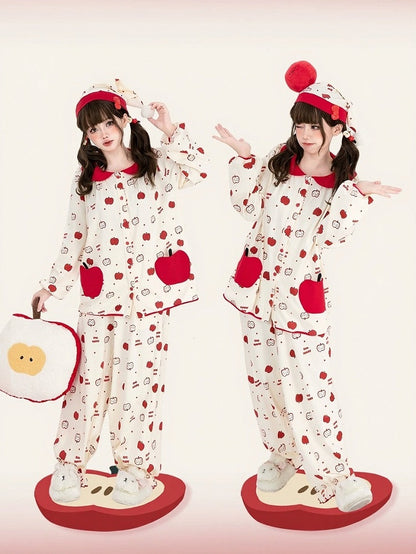 Beige Red Peter Pan Collar Loungewear Set - Tan Tuan