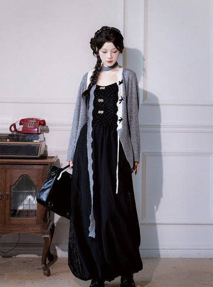 Black Chinese Top with Polka Dot & Gold-tone Buttons - Luo Xiu Dong Xiang