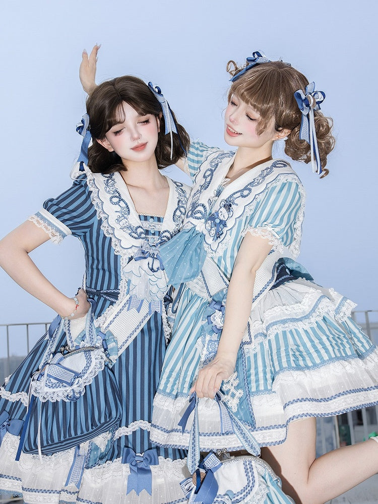 Long Ribbon Sailor Lolita Bow Hairclips with Wax Stamp - Twin Bear Original Design
