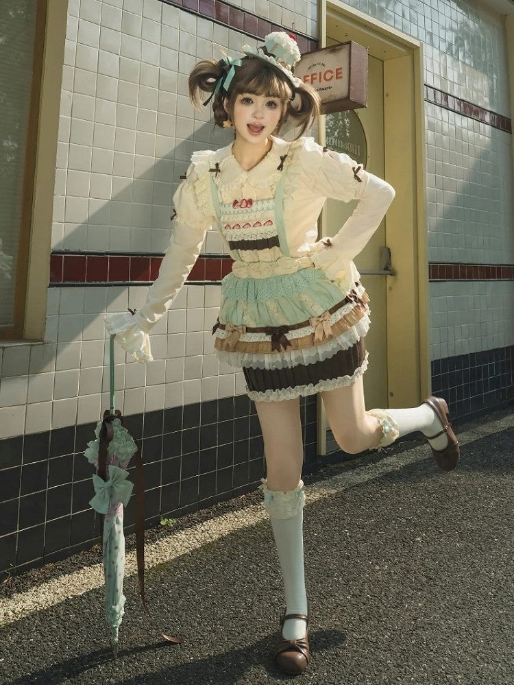 Bodice Sweet Mint Cupcake Overall Lolita Cake Hem Skirt Green Strawberry Chocolate Embroidery