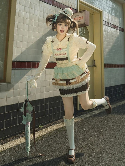 Bodice Sweet Mint Cupcake Overall Lolita Cake Hem Skirt Green Strawberry Chocolate Embroidery