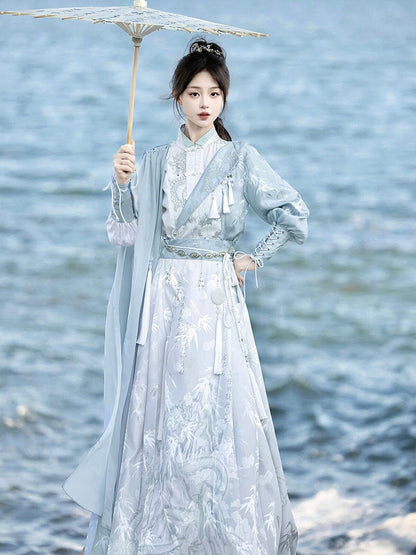 Asymmetrical Neckline Shirt with One-Side Draped Shawl Chinese Style - Han Ru Chu Hanfu &amp; Han-Element Studi
