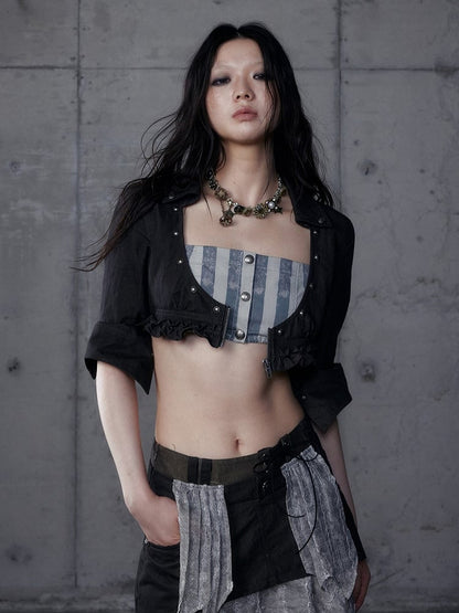 Gray Shirt: Length Underbust Vintage with Cropped Punk Black