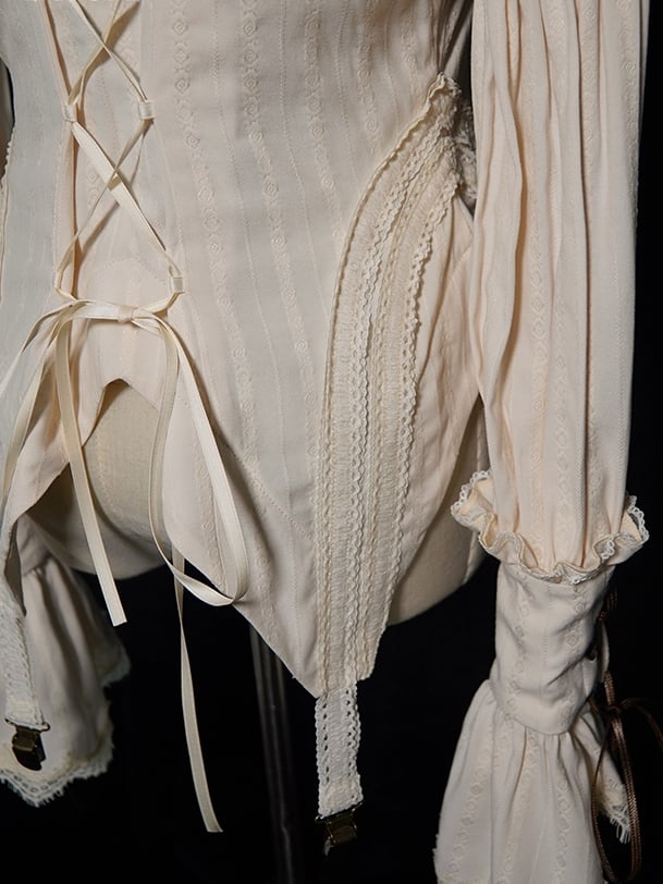 Beige Sleeves Ruffle Blouse Neckline Leg-of-Mutton