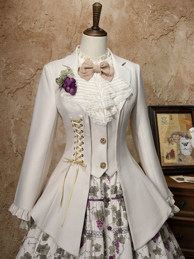 Beige Classic Blazer with Gold Buttons and Lacing