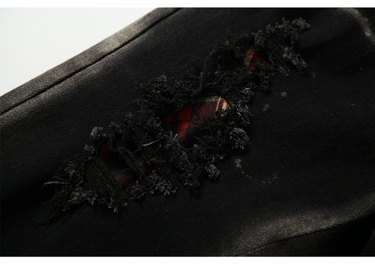 ブラック スプリットカフス ダメージ加工 フレアジーンズ レースアップ