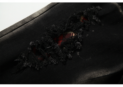 ブラック スプリットカフス ダメージ加工 フレアジーンズ レースアップ