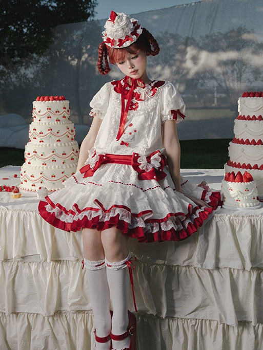 Dress Low-Waist Cake Sweet Red White Strawberry Lolita Pattern