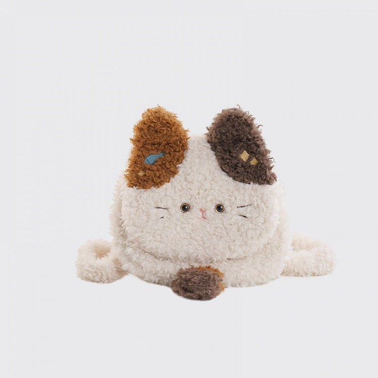 白いかわいい猫の形をしたぬいぐるみフラップバックパックバッグ