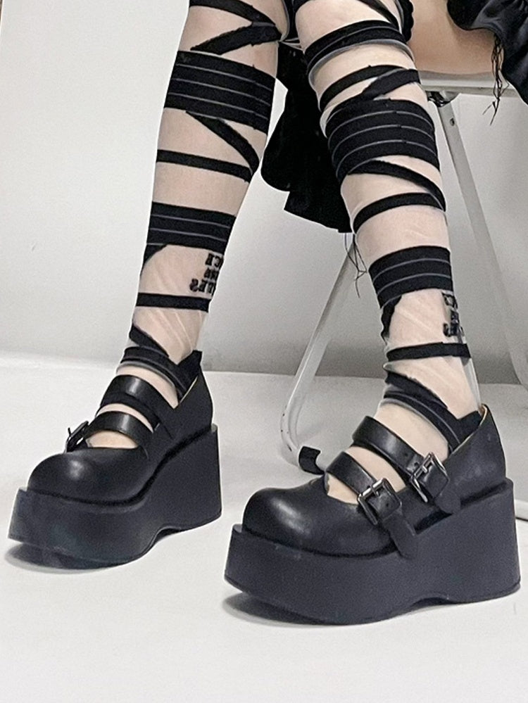 Black black Buckle in Mary with Janes Two Platform Straps