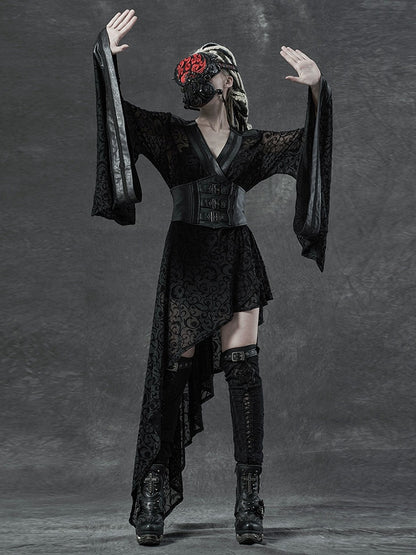 Gothic Asymmetrical Black Kimono