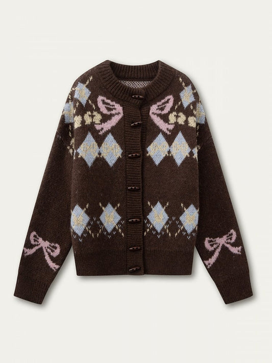 Sweater Brown Butterfly Vintage with Bow Knit Pattern