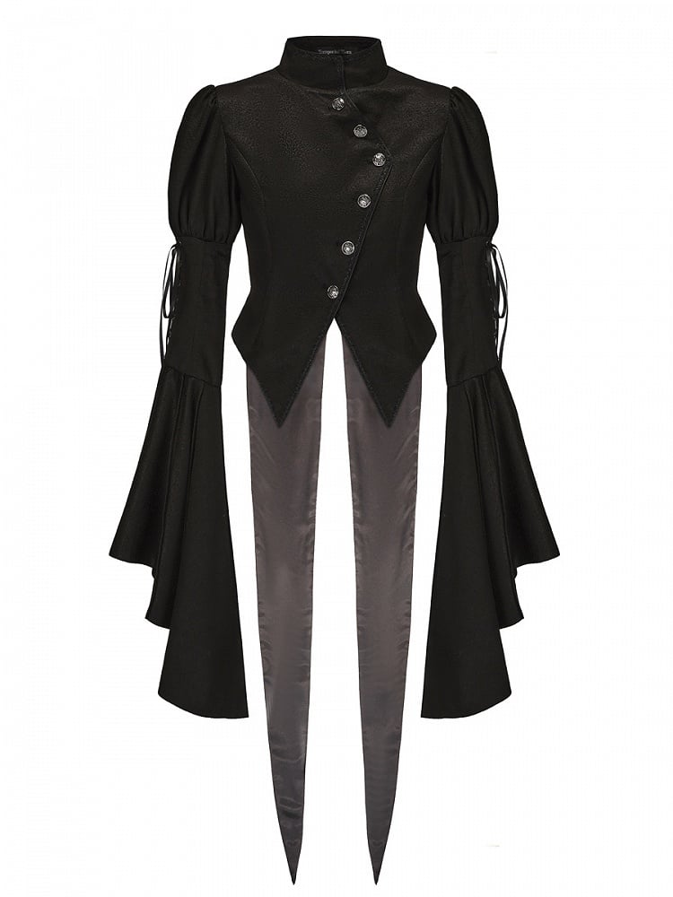 Black with Sleeves Collar Lolita Bell Top Ouji Stand Split-Tail