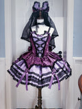 Black Dress Fluffy Waist Lolita Purple Accents with Sweet Basque Bow