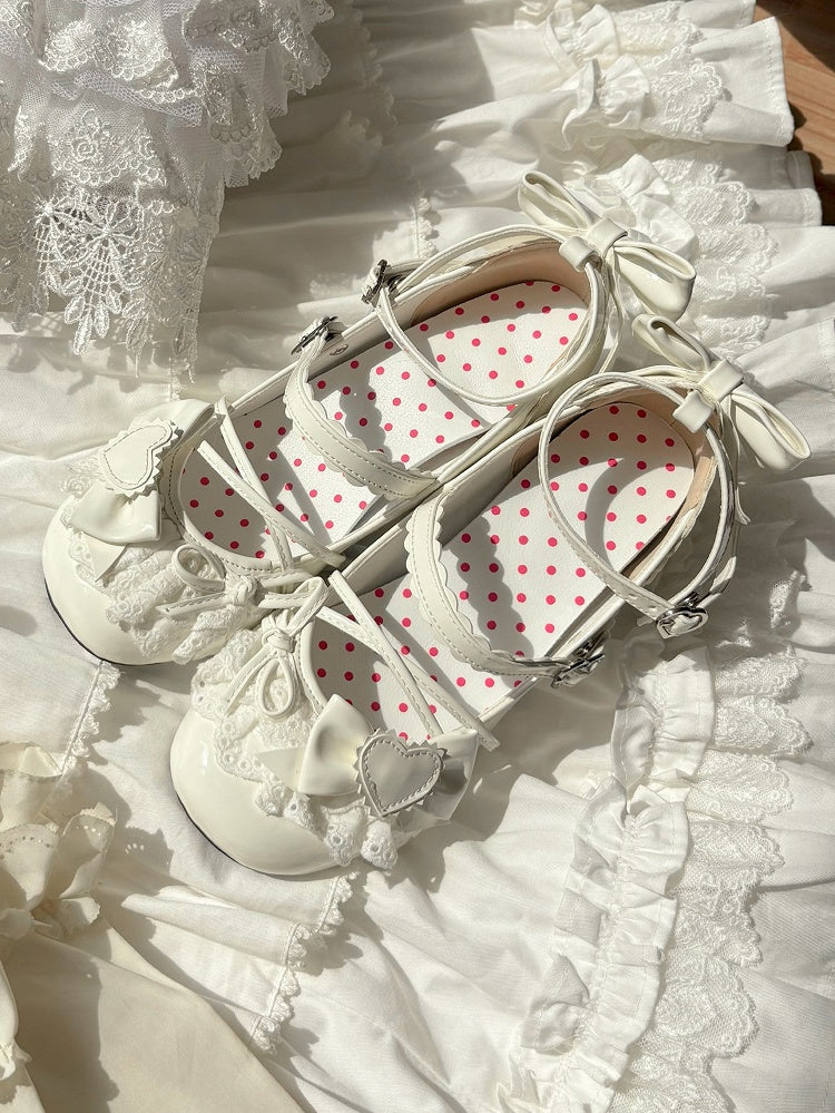 - with Lace Mid Heel Trim Lolita Mary Off-white Sweet Janes
