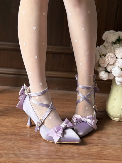 Seven Color Sweet Lolita 7CM Pointed Heels with Back Butterfly Bow - Seven Day Dream