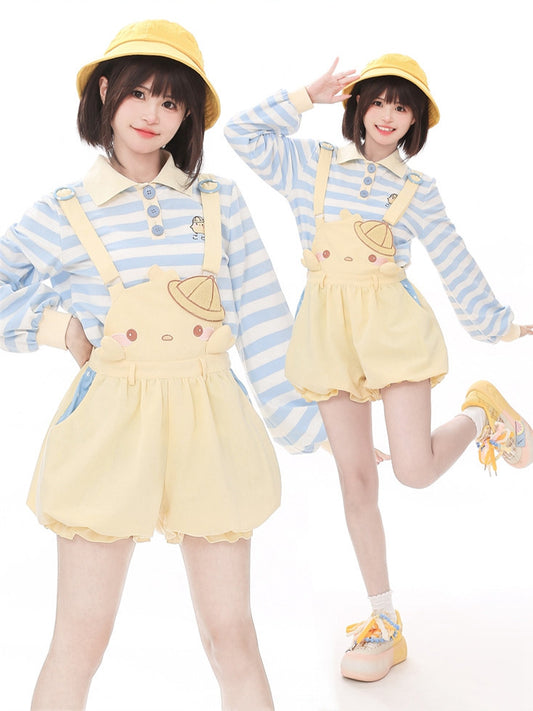 Gelbe Shorts mit kleinem Hühner-Overall