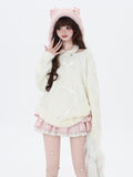 White Cutout Shoulder Knit Top with Sweet Bows - CRAZY GIRL