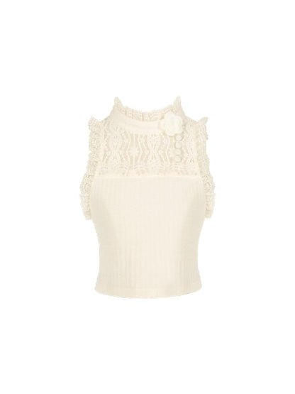 Lace with Beige Accents Knit Top Sleeveless