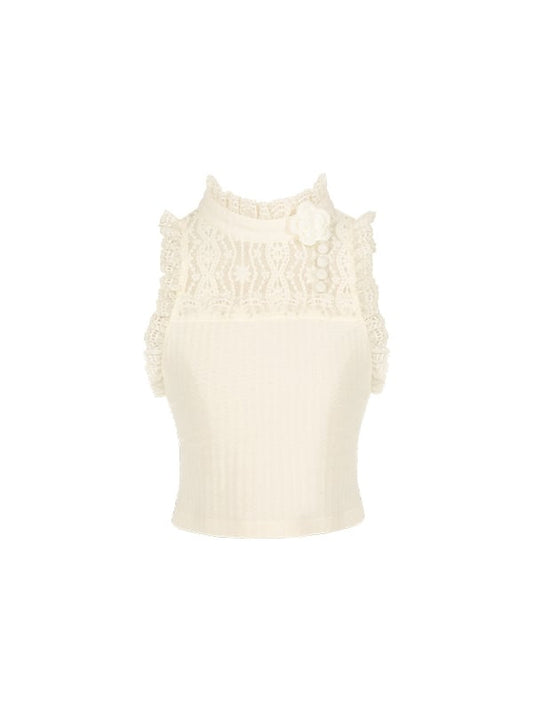 Lace with Beige Accents Knit Top Sleeveless