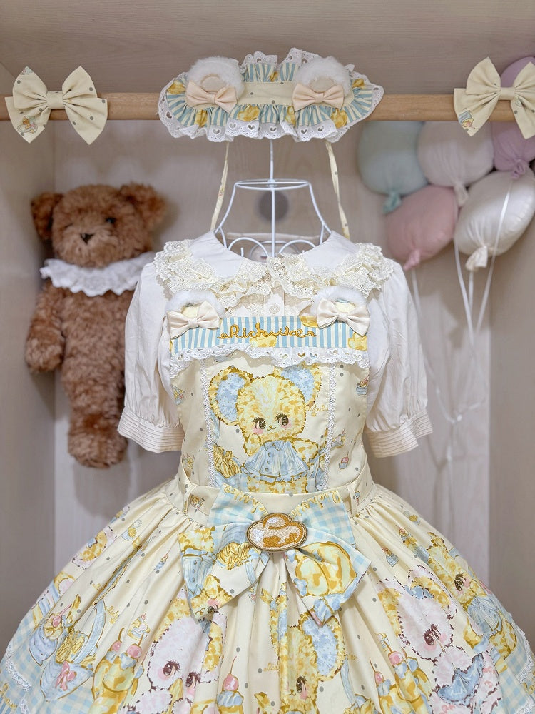 Print and Gold Yellow Mouse Sweet Ingot Dress Lolita Overall