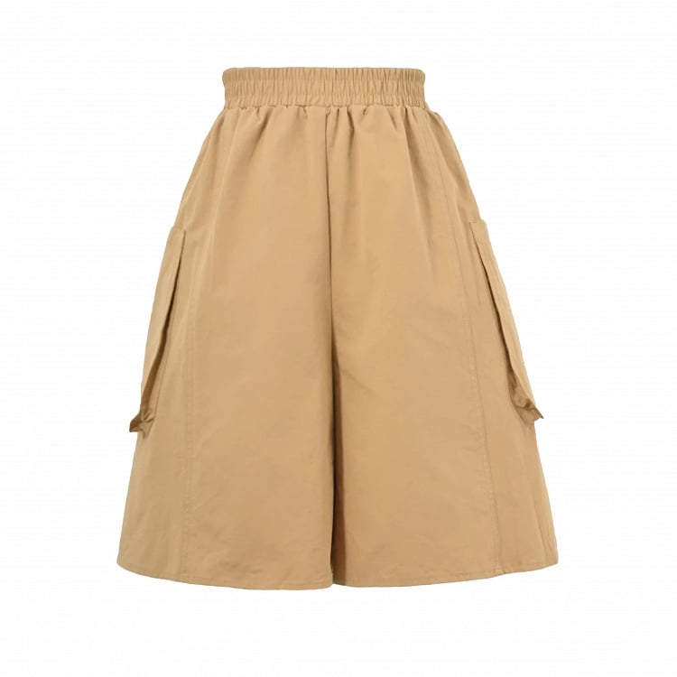 Shorts Khaki Elastischer Bund Gerades Bein Cargo
