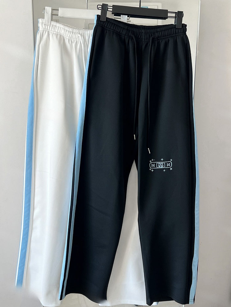 ストレートレッグパンツ カイワイバニー ブラックブルー カット刺繍 スター 天使と