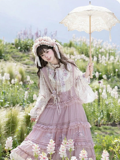 Han Lolita Style Summer Floral Embroidery Pipa Sleeves Top - Luo Xiu Dong Xiang