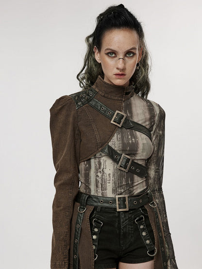 Punk Handsome One-arm Jacket Brown Black