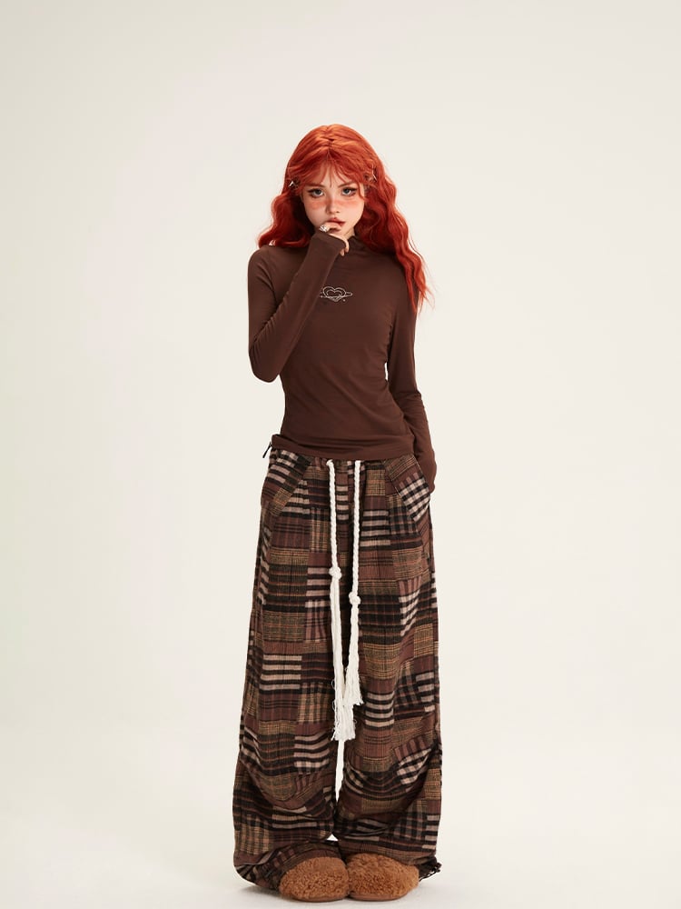 Patchwork-Kordelzug mit Hosenbund Plaid Braun