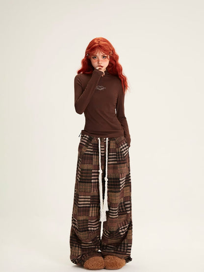 Patchwork-Kordelzug mit Hosenbund Plaid Braun