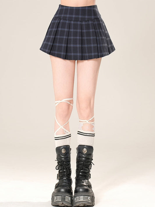 スカート カワイイ柄 チェック柄 プリーツ ブルー デイリー