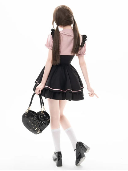 Overalls Style Suspender Jirai Clearance-Size Landmine Black 64CM S Dress Kei High Skirt for Waist