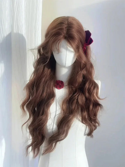 Wig with Bangs Wavy Brown 75CM