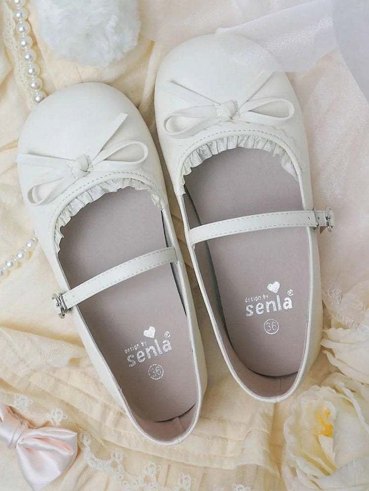 Lolita Beige with Matte Shoes Bow Flat Round Knotted Toe