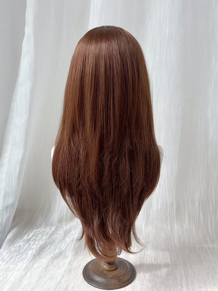 Chocolate Brown Long Straight Wig with Side-swept Bangs - Sleepy Fish
