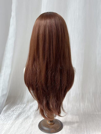 Chocolate Brown Long Straight Wig with Side-swept Bangs - Sleepy Fish