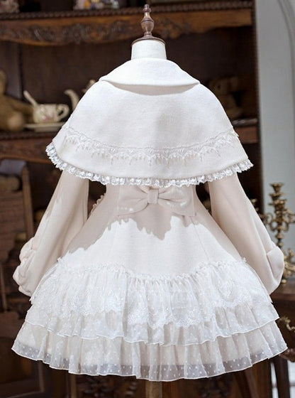 Snow White Heart Lace Applique Sweet Lolita Winter Overcoat - Dream Magic Box