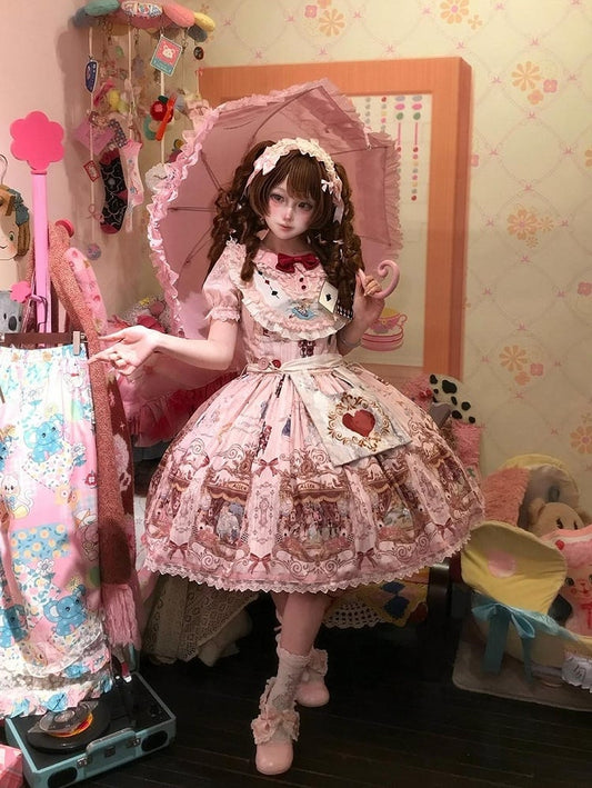 Rose Alice au Pays des Merveilles Imprimé à Pois Col Robe Douce - Contes de Fées de la Forêt