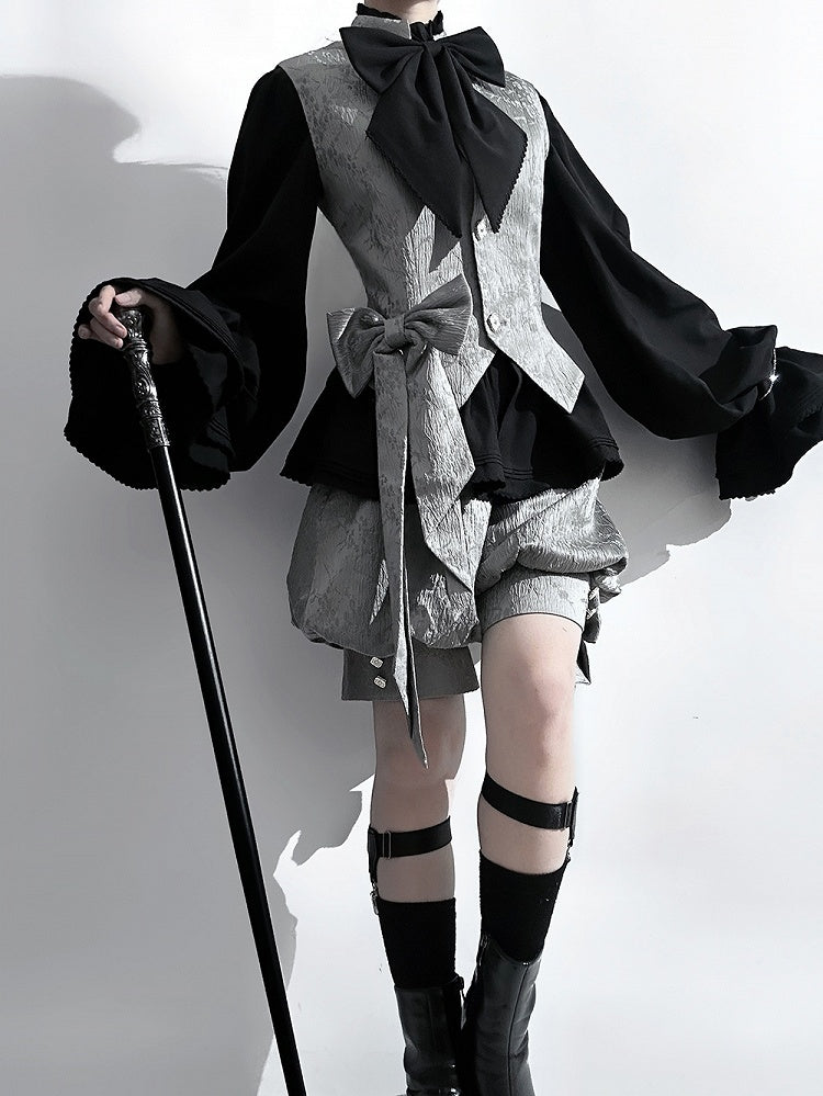 Black Ruffle-Neck Bishop-Sleeve Ouji Poet Shirt - Princess Chronicles