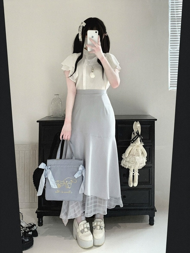 Asymmetrical Mermaid Skirt with Plaid Tulle, Seiso Style, 4 Colors - Kitty Bxllet